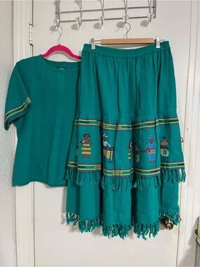 VTG Hand Woven Guatemalan Mayan Textile Skirt set Folk Weaver Motif Boho Artisan